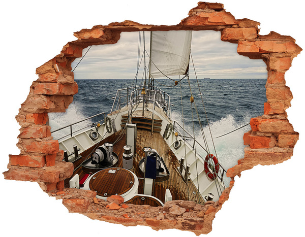 Grote 3D muursticker gat in de muur Een jacht op zee