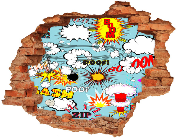 Grote 3D muursticker gat in de muur Creatieve stripexplosie