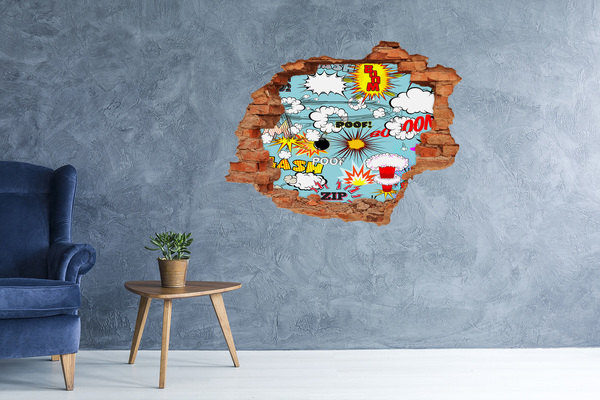 Grote 3D muursticker gat in de muur Creatieve stripexplosie