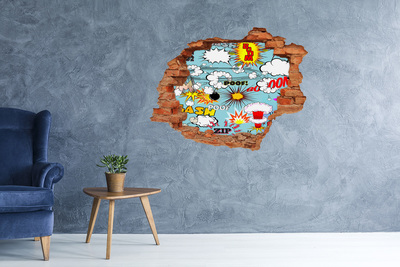 Grote 3D muursticker gat in de muur Creatieve stripexplosie