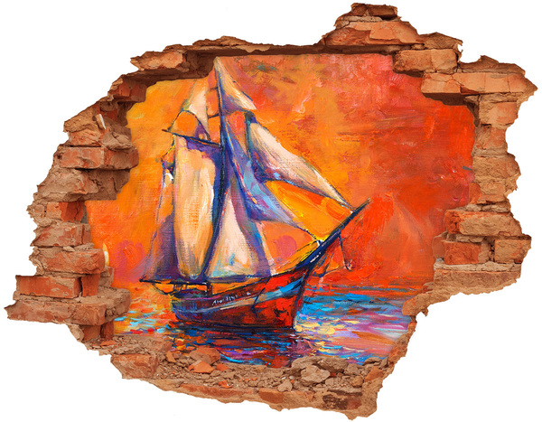Grote 3D muursticker gat in de muur Zonsondergang op zee