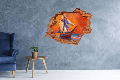 Grote 3D muursticker gat in de muur Zonsondergang op zee