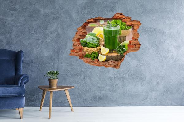 Grote 3D muursticker gat in de muur Groene cocktail in een natuurlijke omgeving