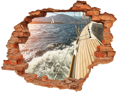 Grote 3D muursticker gat in de muur Vaar over een stormachtige zee