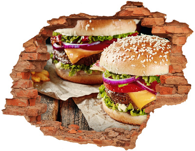 Naklejka 3D dziura okleina beton Soczysty burger w dziurze w ścianie