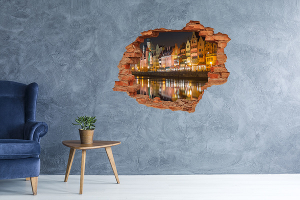 Vinyl muursticker 3D breekeffect Een charmante haven 's nachts