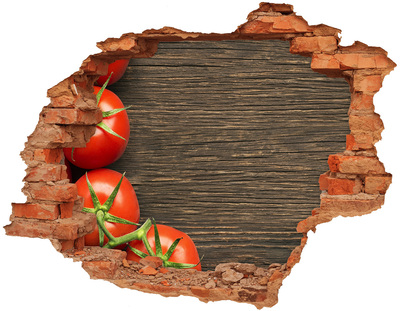 Grote 3D muursticker gat in de muur Verse tomaten in een beschadigde muur