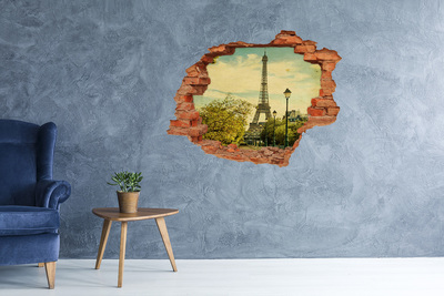 Grote 3D muursticker gat in de muur De Eiffeltoren in Parijs