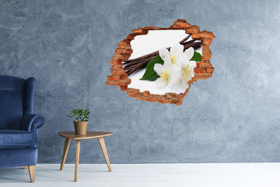 Grote 3D muursticker gat in de muur Jasmijnbloemen in beton