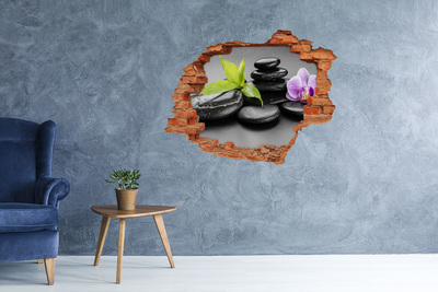 Vinyl muursticker 3D breekeffect Een rustgevend uitzicht met stenen en planten.