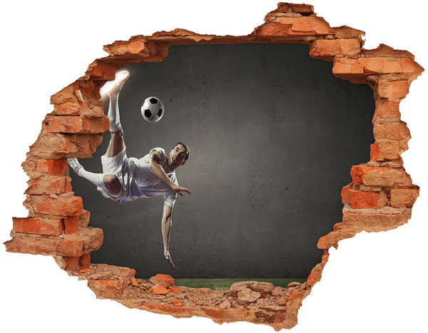 Grote 3D muursticker gat in de muur Voetbalsprong in actie
