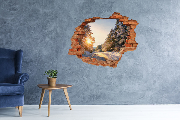Grote 3D muursticker gat in de muur Winterlandschap in het bos