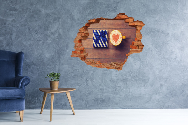 Grote 3D muursticker gat in de muur Koffiecadeau met een hart