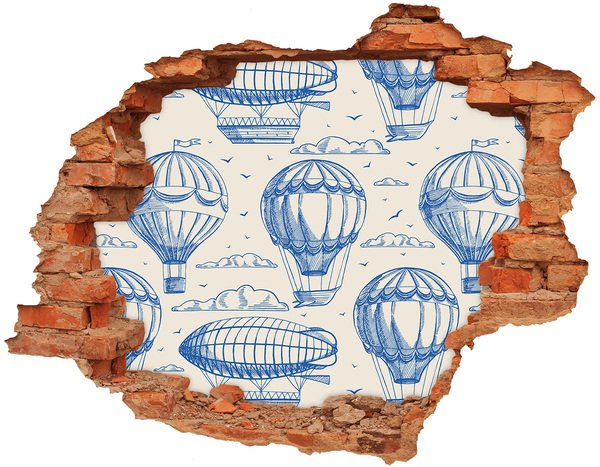 Grote 3D muursticker gat in de muur Heteluchtballonnen in de wolken