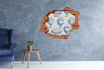 Grote 3D muursticker gat in de muur Heteluchtballonnen in de wolken