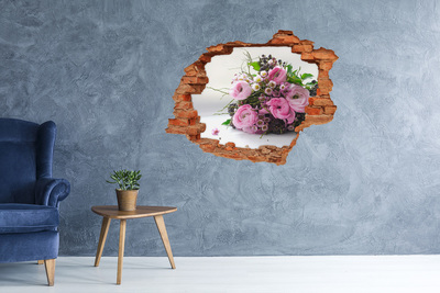 Grote 3D muursticker gat in de muur Bloemenboeket in een gat in de muur