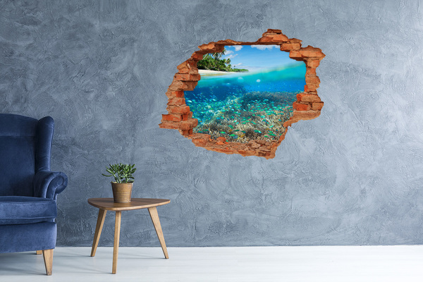 Grote 3D muursticker gat in de muur Onderwaterparadijs
