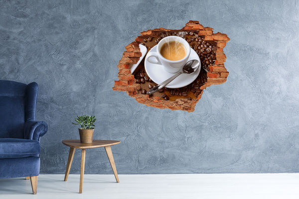 Grote 3D muursticker gat in de muur Koffie in industriële stijl