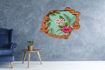 Vinyl muursticker 3D breekeffect Tropisch paradijs met bloemen