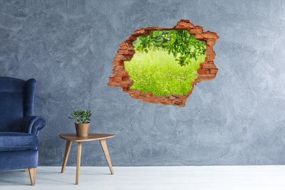 Vinyl muursticker 3D breekeffect Een groene weide achter de muur