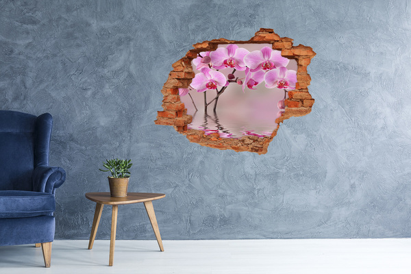 Grote 3D muursticker gat in de muur Orchidee in een gebroken muur