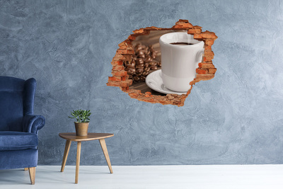 Vinyl muursticker 3D breekeffect Koffie en bonen op de muur als achtergrond