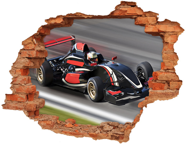 Vinyl muursticker 3D breekeffect Een raceauto op het circuit.