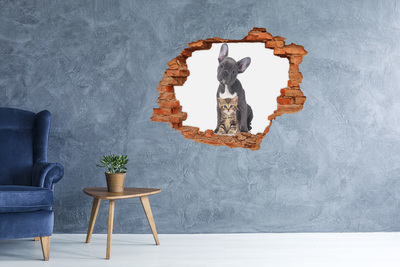 Vinyl muursticker 3D breekeffect Schattige dieren achter de muur