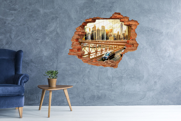 Fototapeta dziura na ścianę 3d Most Brookliński o zachodzie słońca