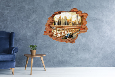 Fototapeta dziura na ścianę 3d Most Brookliński o zachodzie słońca