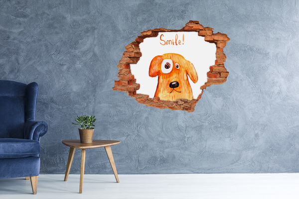 Vinyl muursticker 3D breekeffect Hond in een gat in de muur