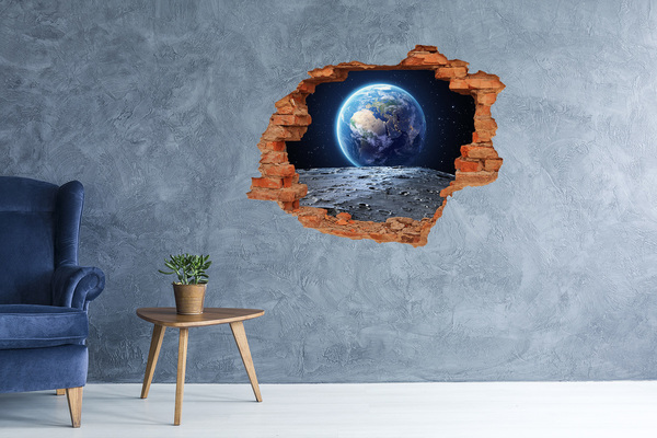 Grote 3D muursticker gat in de muur Uitzicht vanaf de maan op de aarde