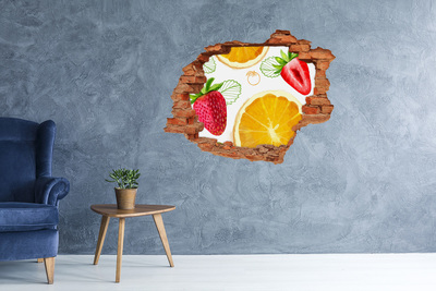 Grote 3D muursticker gat in de muur Fruitig paradijsje in een verborgen pareltje