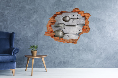 Grote 3D muursticker gat in de muur Een kapotte muur met uitzicht op het bestek.