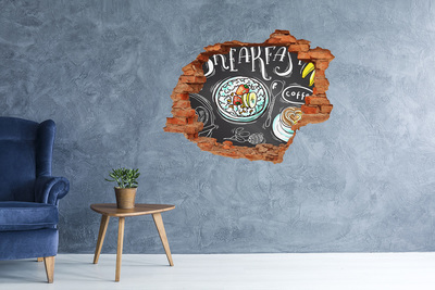 Grote 3D muursticker gat in de muur Retro ontbijt