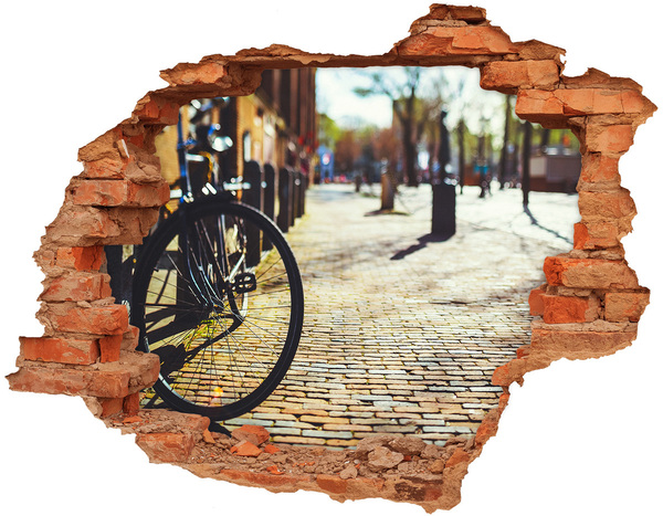 Grote 3D muursticker gat in de muur De charme van de straat met een fiets