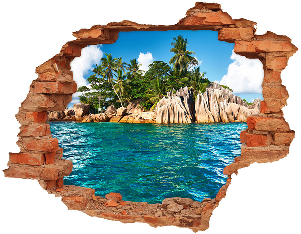 Grote 3D muursticker gat in de muur Exotisch strand met palmbomen