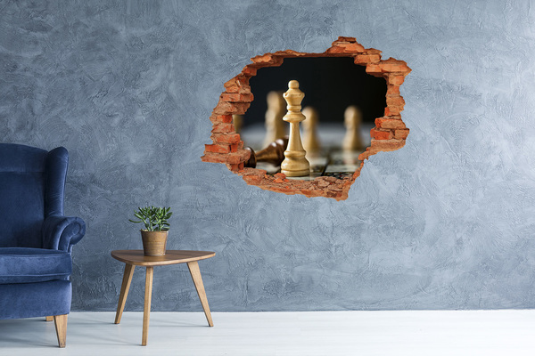 Vinyl muursticker 3D breekeffect Schaken door een gat in de muur