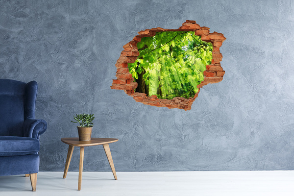 Vinyl muursticker 3D breekeffect Groen bos in de zonnestralen