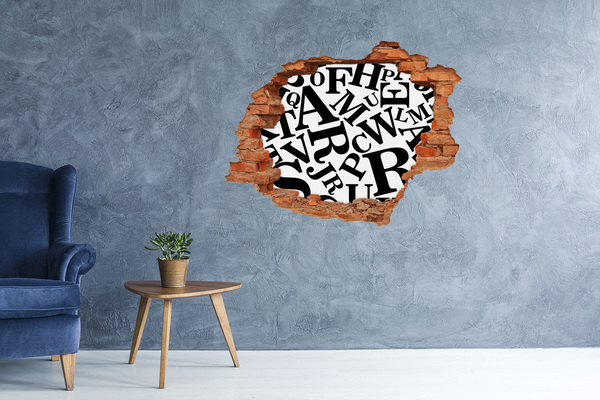 Grote 3D muursticker gat in de muur Gebroken letters op de muur