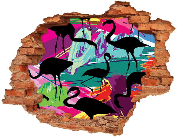 Dziura 3d fototapeta ścienna Flamingi na tropikalnej plaży