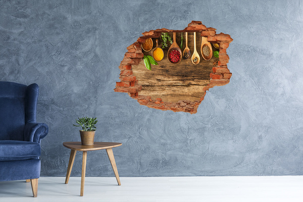 Samoprzylepna naklejka Kuchenne przyprawy na tle drewnianego blatu