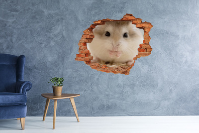Vinyl muursticker 3D breekeffect Hamster in een gat in de muur