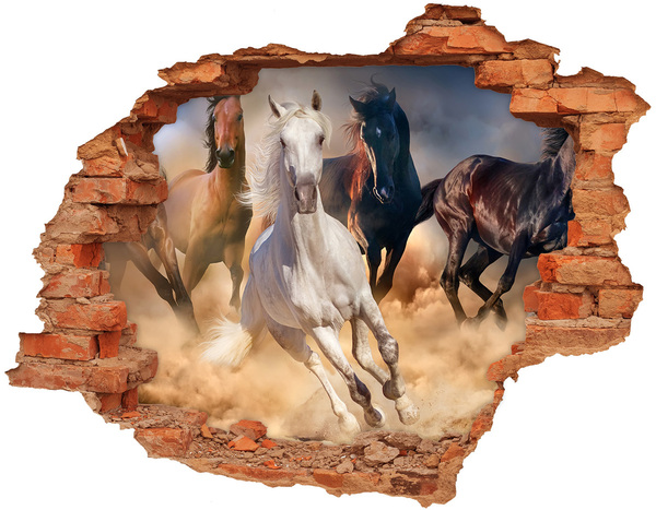 Fototapeta dziura na ścianę 3d Galloping Horses Through the Wall