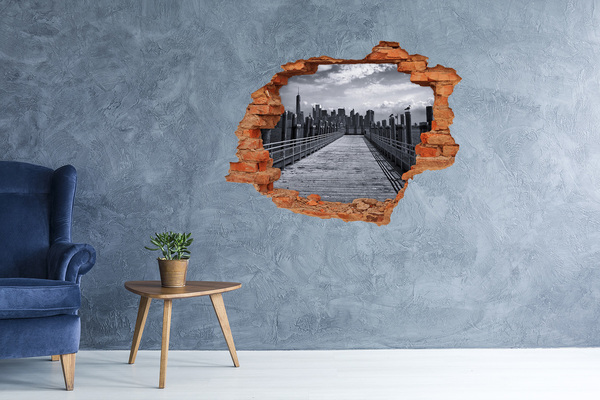 Grote 3D muursticker gat in de muur Een fiets in een tuin vol bloemen