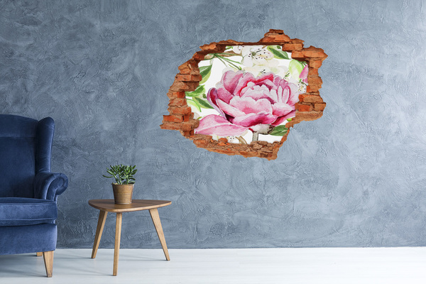 Grote 3D muursticker gat in de muur Een bloemenparadijs achter de muren.