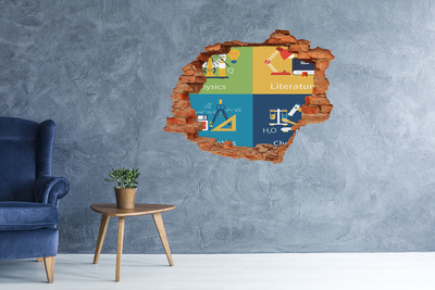 Grote 3D muursticker gat in de muur Magnoliabloemen in een beschadigde muur