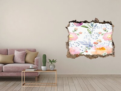 Naklejka 3D dziura na ścianę samoprzylepna Kwiatowy mural w zniszczonej ścianie