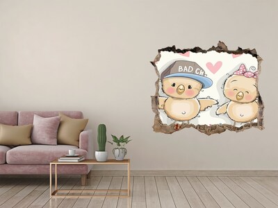 deursticker Schattige vogeltjes op een skateboard