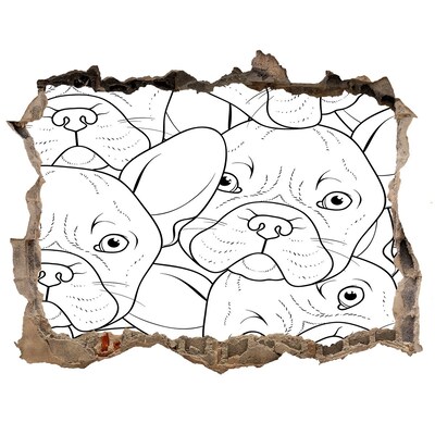 deursticker Franse honden in een gat in de muur